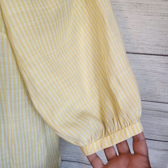 LC Lauren Conrad S yellow stripped cottagecore flutter sleeves blouse - Picture 4 of 10